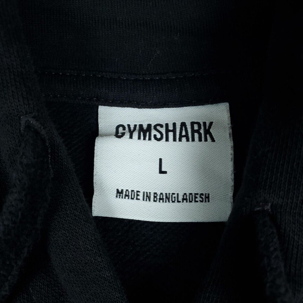 Gymshark Hoodie Mens Large Black Pullover Fleece Graphic Logo Sweatshirt - Picture 2 of 7